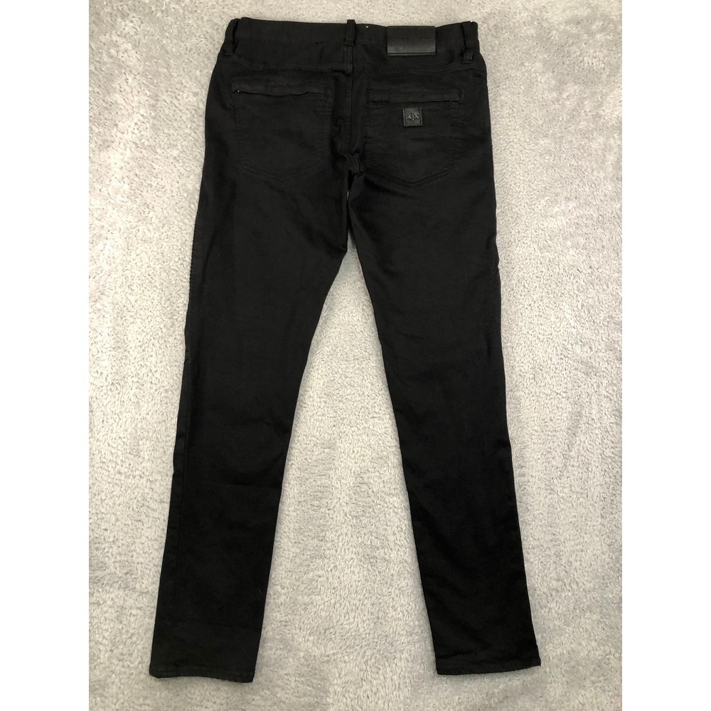 Armani Exchange Jeans Men 33x32 Black J27 Skinny Biker Distressed Moto Denim - Picture 2 of 12